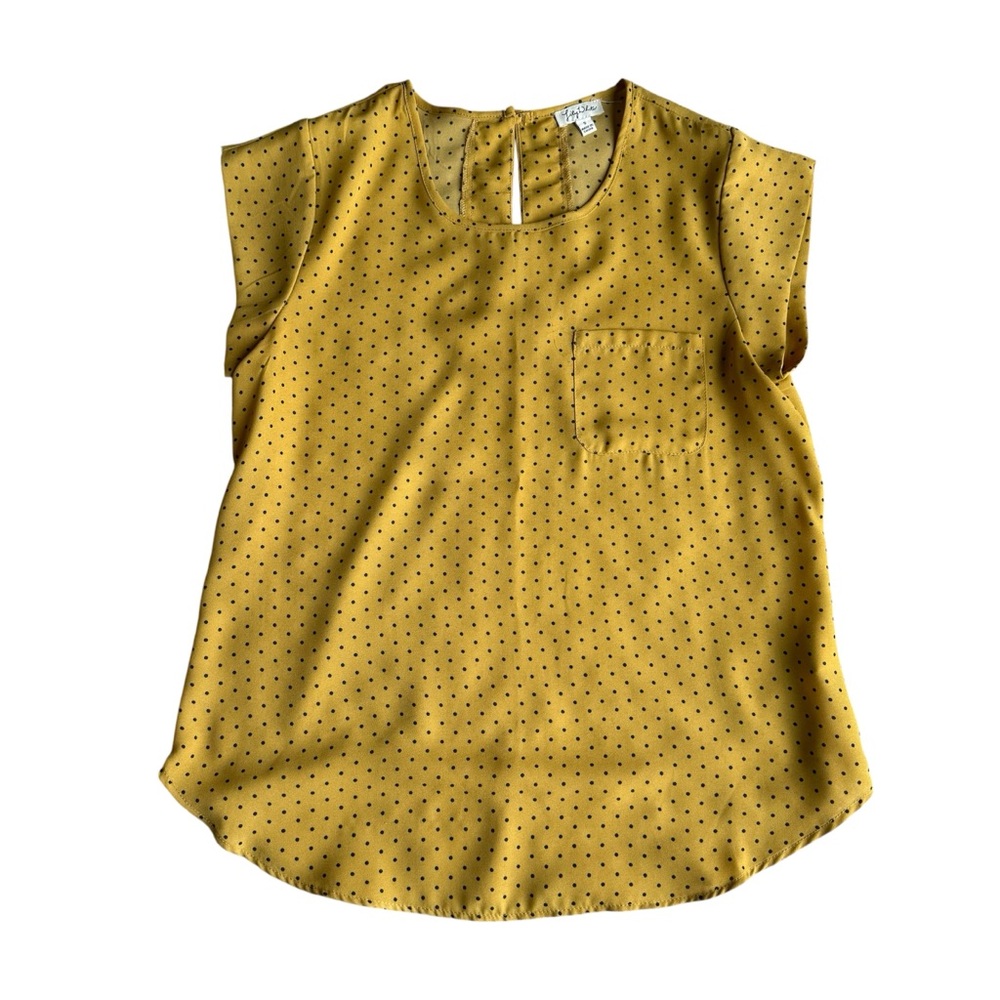 Lily White Womens Yellow Polka Dot Mustard Blouse Size S Career Office